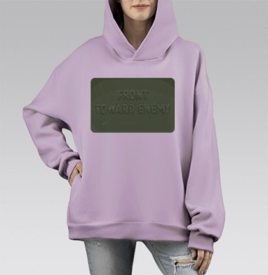 Передняя часть к врагу надпись военная зелёная, Hoodie Mono Fiolet, оверсайз, утепленная