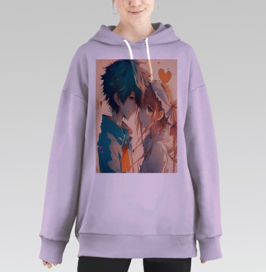 Первая любовь мальчика и девочки нежность сердца, Hoodie Long Oversize Fiolet