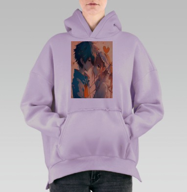 Первая любовь мальчика и девочки нежность сердца, Hoodie Oversize Fiolet, утепленная