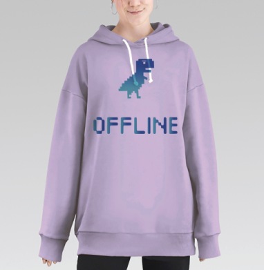 Пиксельный синий динозавр оффлайн Вне связи, Hoodie Long Oversize Fiolet