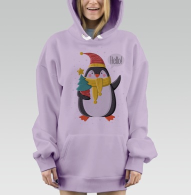 Весёлый праздничный пингвин в зимнем наряде, Hoodie Mjhigh Dig Mel, Fiolet, утепленная