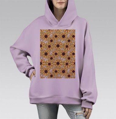 Подсолнухи желтые на голубом фоне сочные теплые подсолнухи, Hoodie Mono Fiolet, оверсайз, утепленная