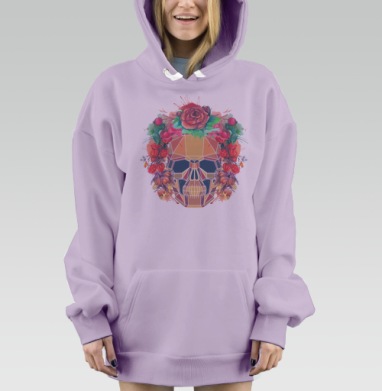 Polygonal human skull and watercolor wreath.Los muertos., Hoodie Mjhigh Dig Mel, Fiolet, утепленная