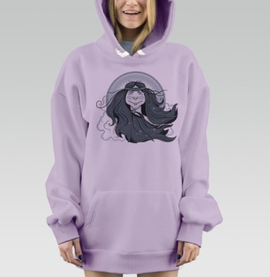 Портрет девушки эвенки с облаками и звёздами в волосах, Hoodie Mjhigh Dig Mel, Fiolet, утепленная