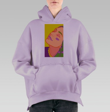 Портрет девушки в ярких цветах с закрытыми глазами, Hoodie Oversize Fiolet, утепленная