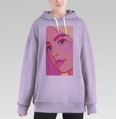 Портрет Женщины с Ярким Макияжем Современном стиле, Hoodie Long Oversize Fiolet