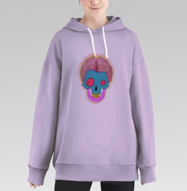 Психоделический череп с мозгом в ярких цветах, Hoodie Long Oversize Fiolet