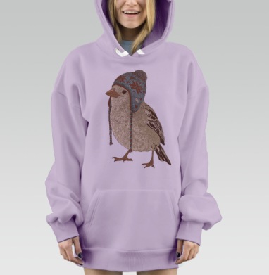 Птица в шапке, Hoodie Mjhigh Dig Mel, Fiolet, утепленная
