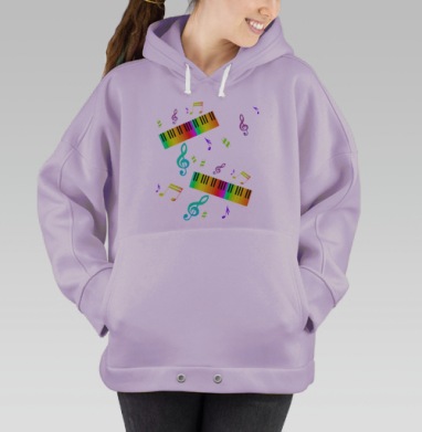 Радужные клавиши и музыкальные ноты на светло сером фоне, Hoodie Oversize Fiolet