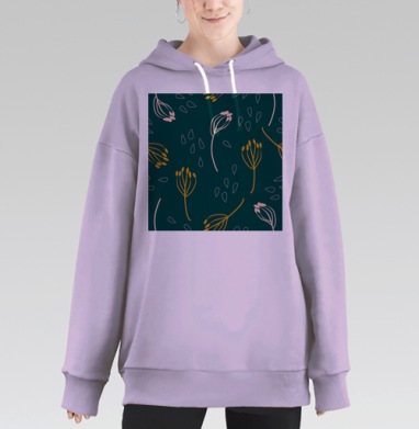 Растительный узор с растущими ветвями мистический стиль, Hoodie Long Oversize Fiolet