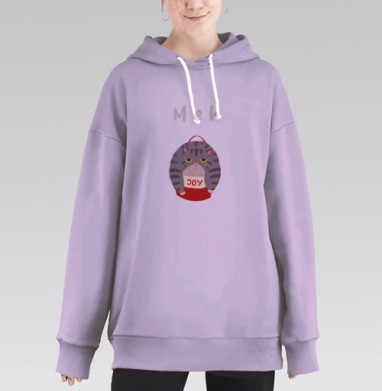 Равнодушный кот в футболке радость на черном фоне, Hoodie Long Oversize Fiolet