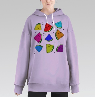 Разноцветные дольки арбуза летнее настроение яркое веселье, Hoodie Long Oversize Fiolet