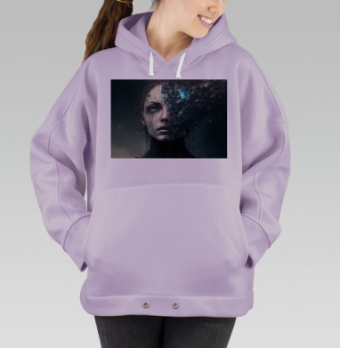 Разрушающееся Лицо Женщины в Футуристическом Обличье, Hoodie Oversize Fiolet