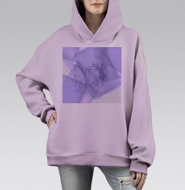 Арт-рисунок Городская перспектива в фиолетовых тонах, Hoodie Mono Fiolet, оверсайз, утепленная