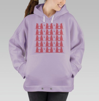Розовые кошки серые лапки уютной атмосферы, Hoodie Oversize Fiolet