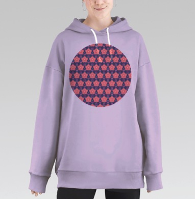 Розовые звездочки на темно синем фоне для уюта, Hoodie Long Oversize Fiolet