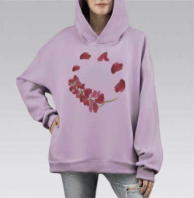 Розовый гиацинт в нежном круге цветов акварель, Hoodie Mono Fiolet, оверсайз, утепленная