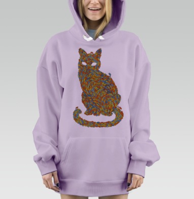 Сюрреалистичный силуэт кошки из ярких насекомых, Hoodie Mjhigh Dig Mel, Fiolet, утепленная
