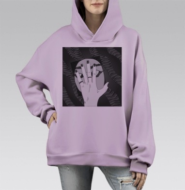 Рука закрывающая лицо эмоциональная драма внутренней борьбы, Hoodie Mono Fiolet, оверсайз, утепленная