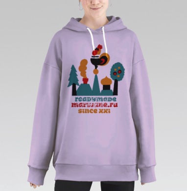 Русская деревня с петухом и храмом since xxi, Hoodie Long Oversize Fiolet