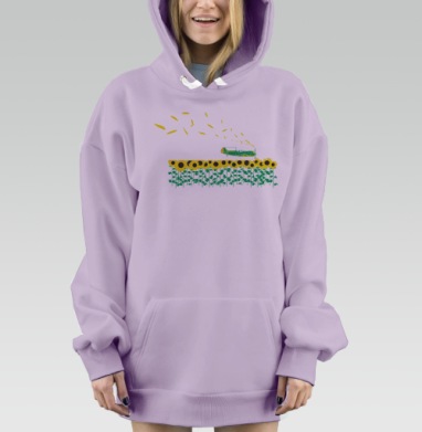 Самолет над полем подсолнухов летящий с лепестками, Hoodie Mjhigh Dig Mel, Fiolet, утепленная