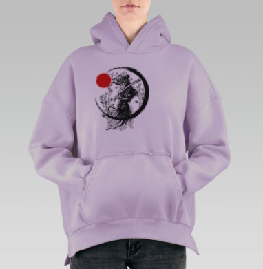 Самурай с мечом на фоне красного солнца – сражение традиций воинства, Hoodie Oversize Fiolet, утепленная