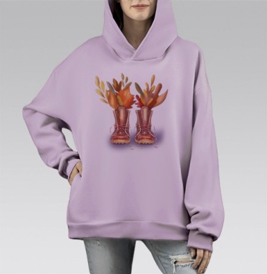 Сапожки с осенними листьями, Hoodie Mono Fiolet, оверсайз, утепленная