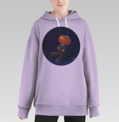 Счастливая тыква в костюме парит в глубокой синей ночи, Hoodie Long Oversize Fiolet