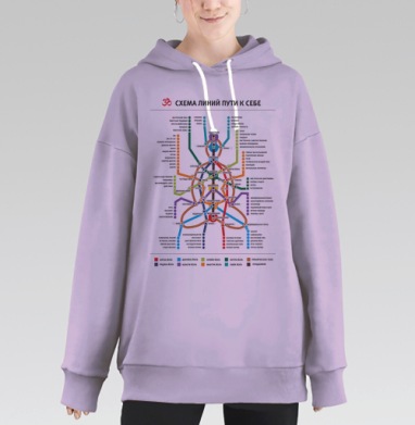 Scheme of Yogic Lines and Chakra Map – Схема линий пути к себе, Hoodie Long Oversize Fiolet