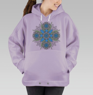 Сине бело зеленый цветочный узор идеально для подушки, Hoodie Oversize Fiolet