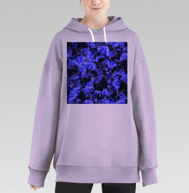 Синие черные белые спирали как круговерть иллюзия, Hoodie Long Oversize Fiolet
