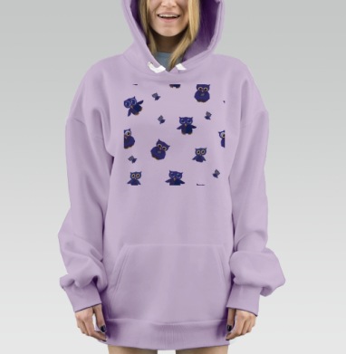 Синие совы на сером фоне для детей, Hoodie Mjhigh Dig Mel, Fiolet, утепленная