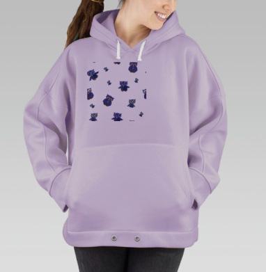 Синие совы на сером фоне для детей, Hoodie Oversize Fiolet
