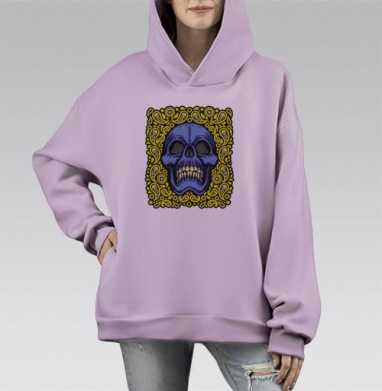 Синий череп в жёлтых узорах для черепа, Hoodie Mono Fiolet, оверсайз, утепленная