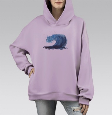 Синяя волна энергия воды свободы, Hoodie Mono Fiolet, оверсайз, утепленная