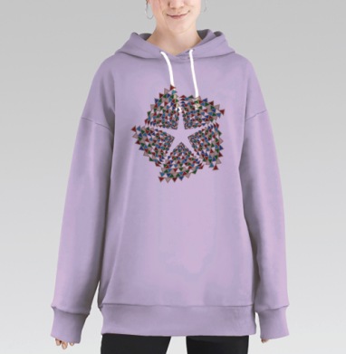 Спиральный узор с красными синими зелеными флажками в динамике, Hoodie Long Oversize Fiolet