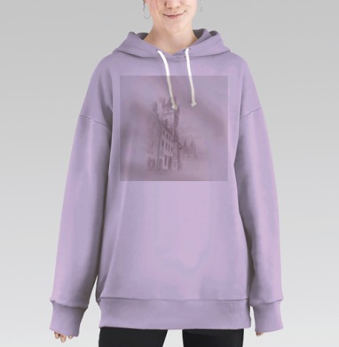 Архитектурный эскиз города карандашом, Hoodie Long Oversize Fiolet