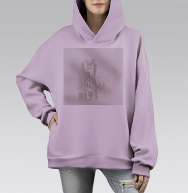Архитектурный эскиз города карандашом, Hoodie Mono Fiolet, оверсайз, утепленная