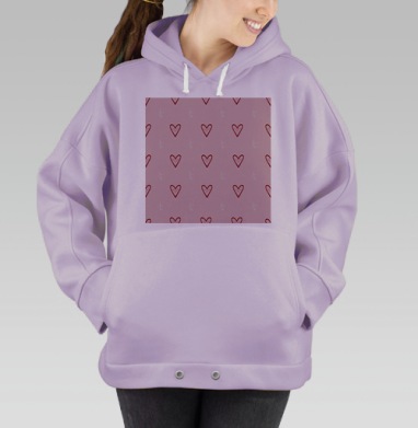 Светлорозовые сердца красные искристые сердца, Hoodie Oversize Fiolet