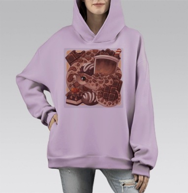 Свиноносый ужик в компании сладких вкусняшек, Hoodie Mono Fiolet, оверсайз, утепленная