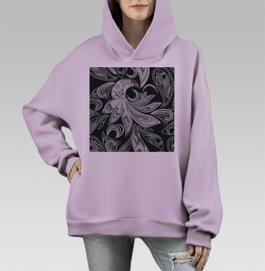 Свободная серая птица летит парит в облаках, Hoodie Mono Fiolet, оверсайз, утепленная