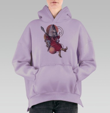 Сюрреалистичная рыбья голова в красном платье золотые ботинки, Hoodie Oversize Fiolet, утепленная