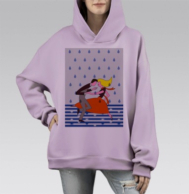 Танец под дождём красного платья, Hoodie Mono Fiolet, оверсайз, утепленная