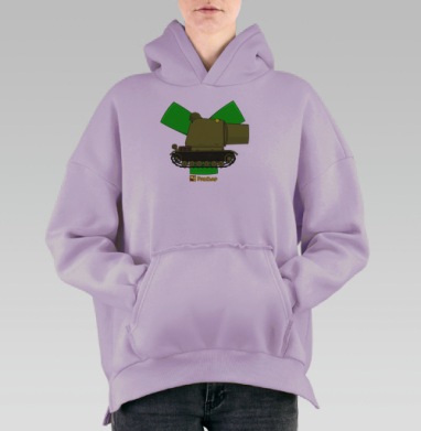 Танк с большой пушкой и веселым персонажем РАНЗАР, Hoodie Oversize Fiolet, утепленная