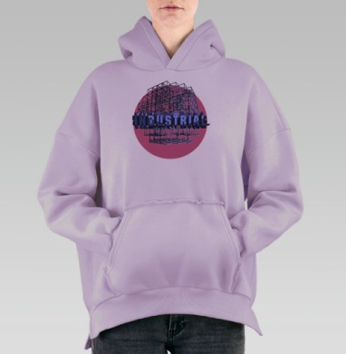 Темно-синяя индустриальная конструкция на розовом фоне, Hoodie Oversize Fiolet, утепленная