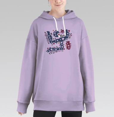 Темно синие абстрактные фигуры с бордовыми элементами в черном фоне, Hoodie Long Oversize Fiolet