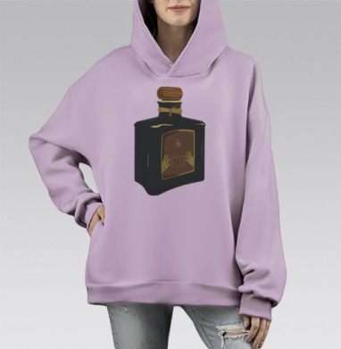 Темно зеленая бутылка со скорпионом и руками на этикетке для интерьера, Hoodie Mono Fiolet, оверсайз, утепленная