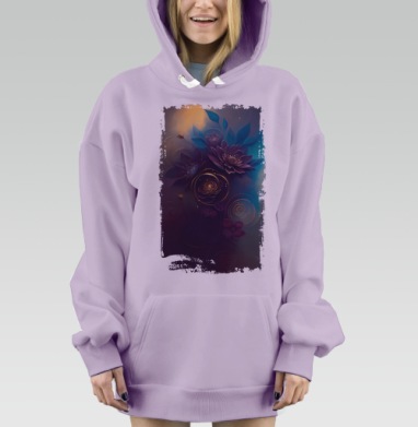 Темные цветы с золотым свечением эффектно играют светом, Hoodie Mjhigh Dig Mel, Fiolet, утепленная