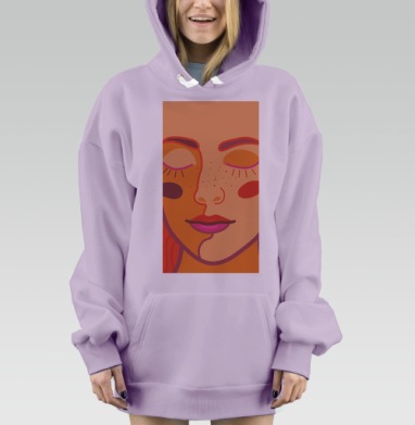 Теплый женский портрет с закрытыми глазами крупным планом, Hoodie Mjhigh Dig Mel, Fiolet, утепленная
