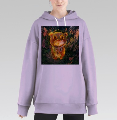 Тёплый очаровательный мишка с большими глазами стоит, Hoodie Long Oversize Fiolet